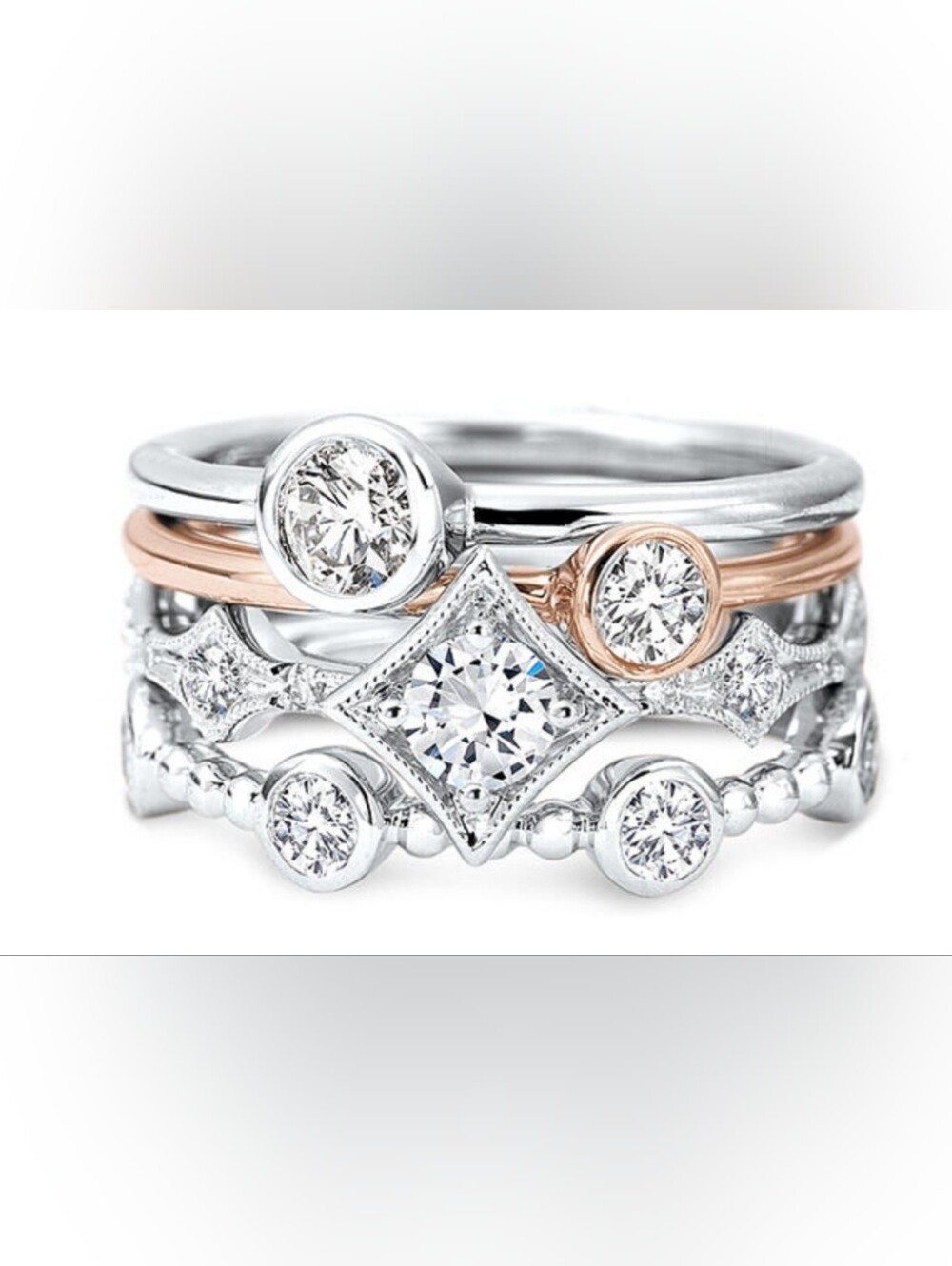 Moissanite Fire Sterling Silver 1.38ct Moissanite Set Of 4 Stack Rings NEW